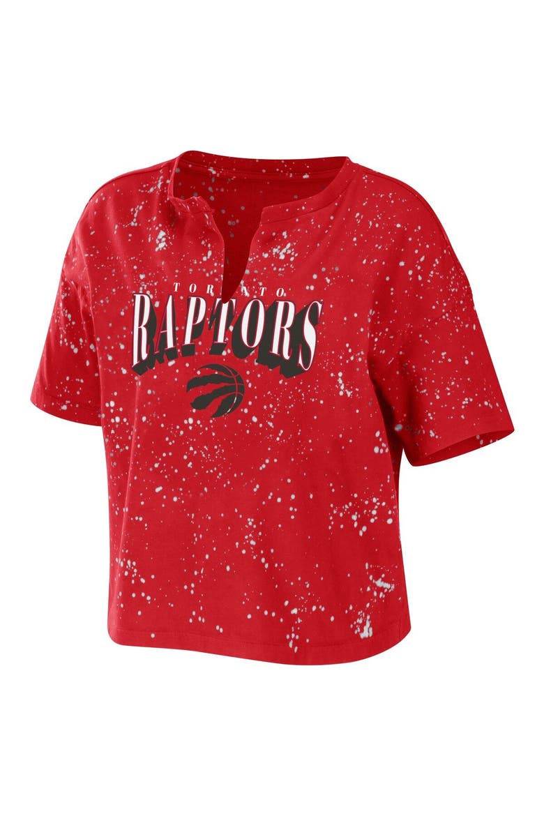 Women's WEAR by Erin Andrews Red Toronto Raptors Bleach Splatter Notch Neck T-Shirt, Alternate, color, Red