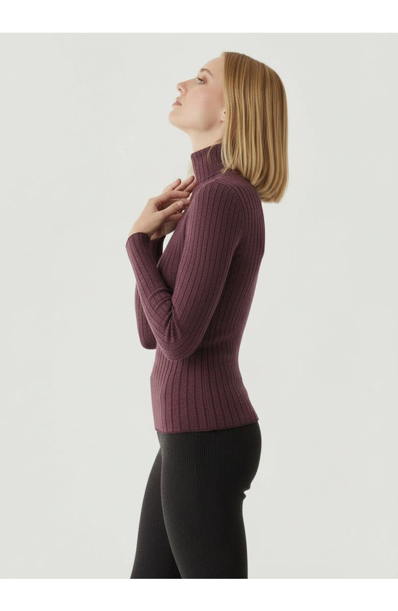 Majestic Filatures Organic Cotton Metallic Rib Mock Neck Top, Alternate, color, Metal Aubergine