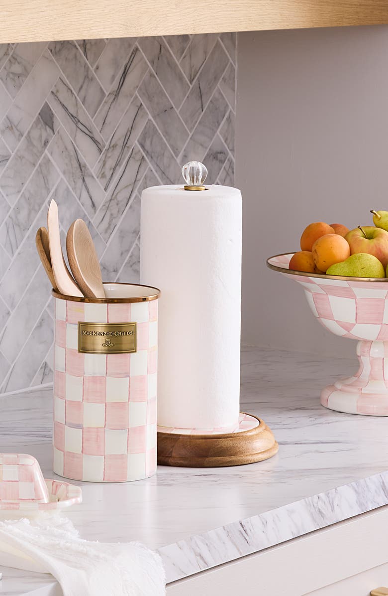 MACKENZIE CHILDS Rosy Check Wood Paper Towel Holder, Alternate, color, Rosy