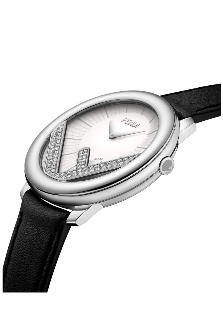 Run Away Diamond Leather Strap Watch, 36mm, Alternate, color, BLACK/ WHITE/ SILVER