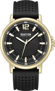 Kenneth Cole Reaction Perforated Silicone Strap Watch, 44mm