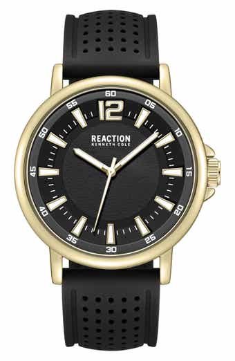 Kenneth Cole Reaction Perforated Silicone Strap Watch, 44mm