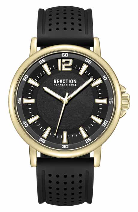 Kenneth Cole Reaction Perforated Silicone Strap Watch, 44mm