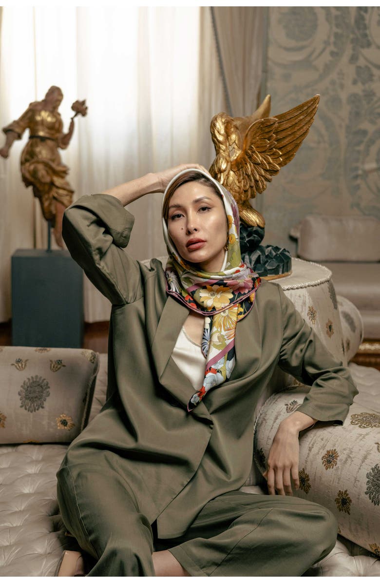 Elizabetta Carlotta - Hand Rolled Silk Foulard for Women, Main, color, Black