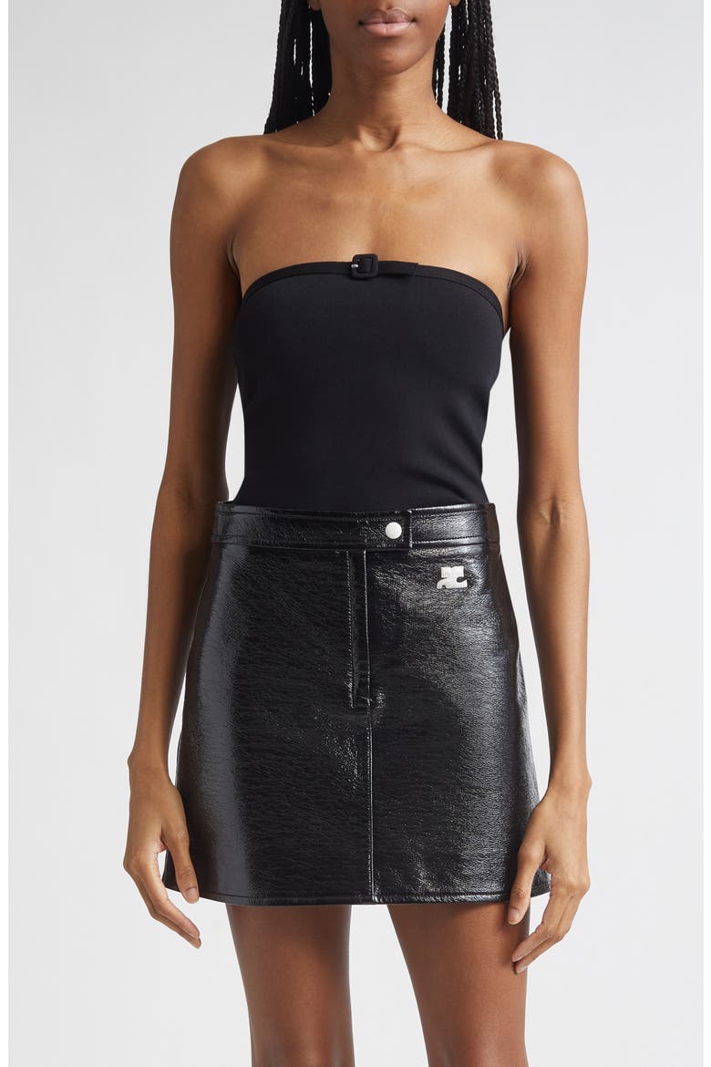 Buckle Detail Bustier Knit Top, Main, color, BLACK