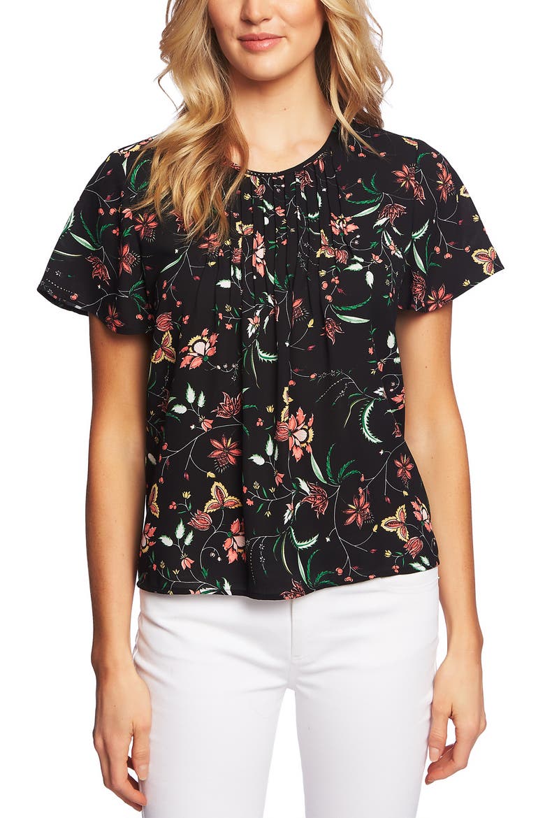 Marrakesh Ink Floral Blouse, Main, color, RICH BLACK