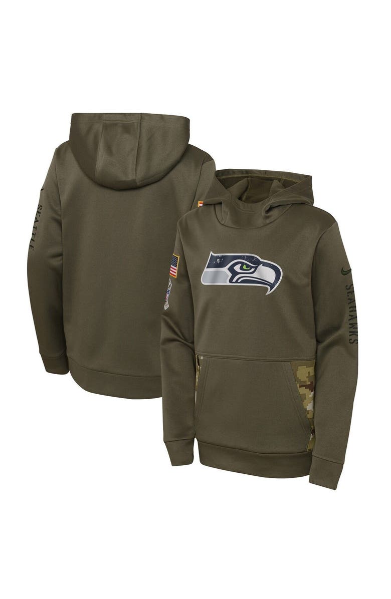 Nike Youth Nike Olive Seattle Seahawks 2022 Salute To Service Performance Pullover Hoodie, Alternate, color, 