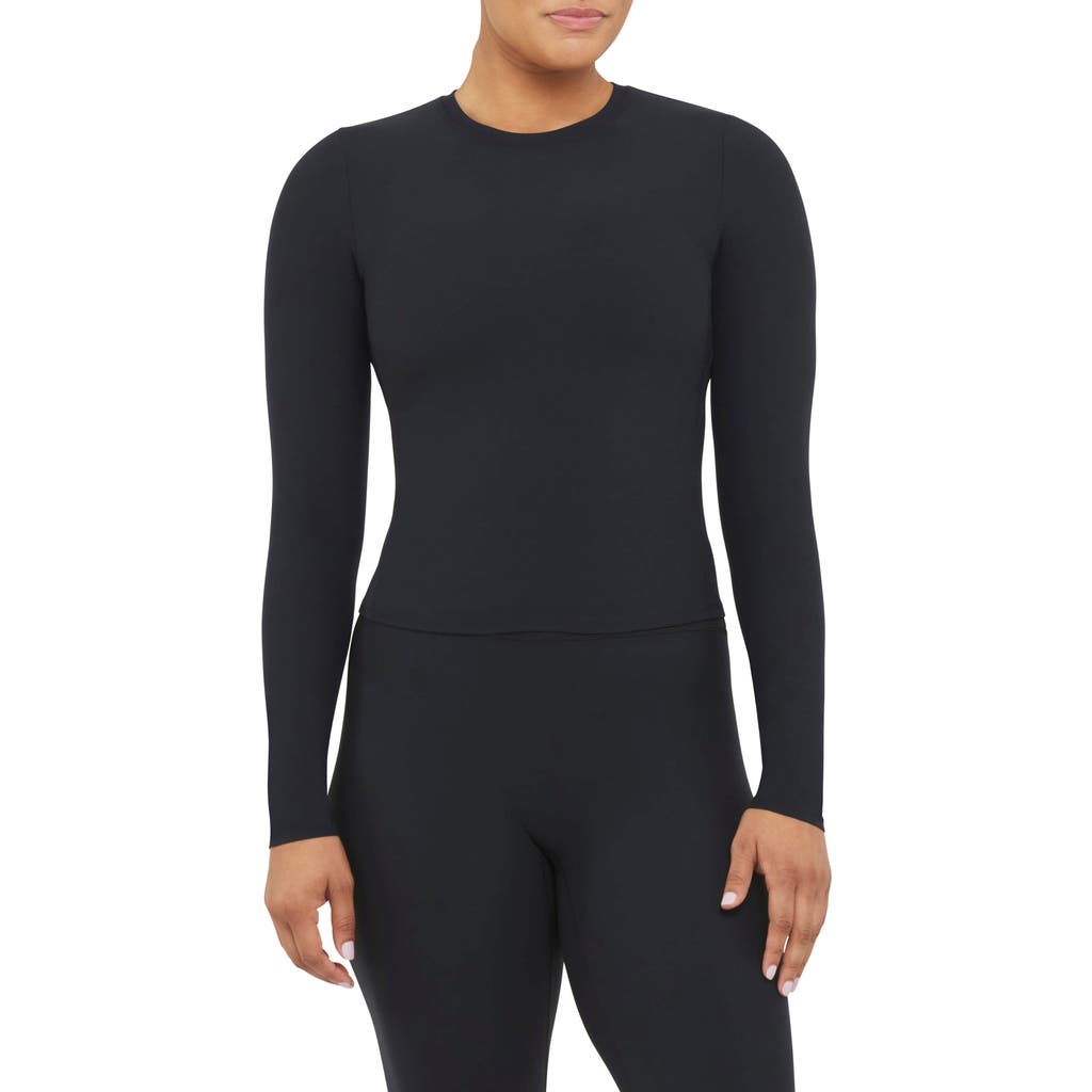 Spanx Bare Essentials Contour Long Sleeve Crewneck Tee In Very Black