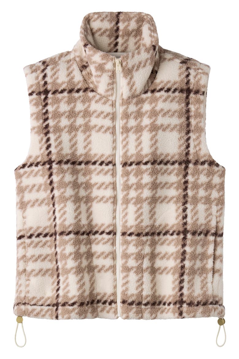 Teddy Fleece Outerwear Vest, Alternate, color, OFF WHITE PLAID