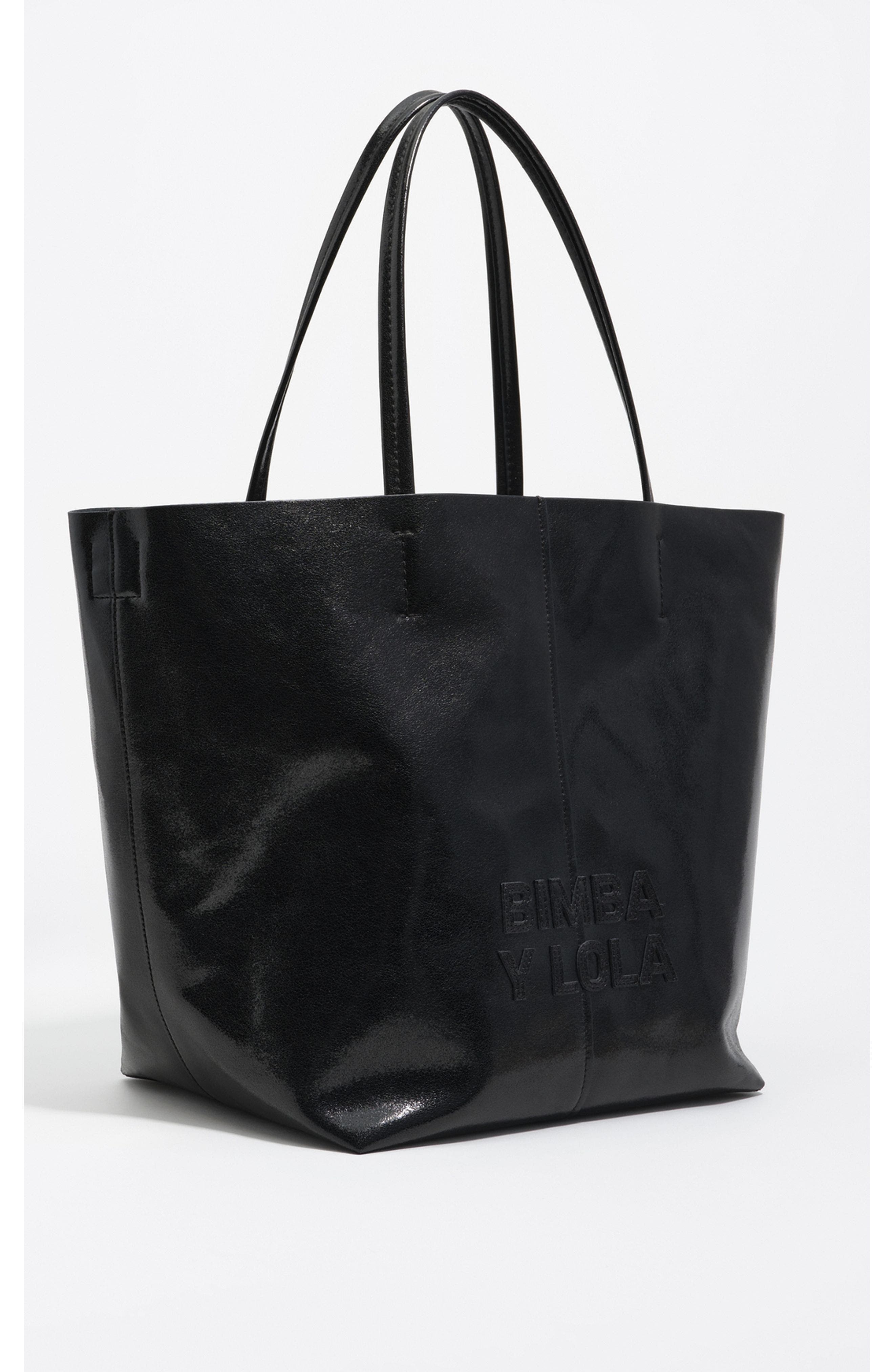 Bimba y Lola Large Leather Shopper Bag, Main, color, Black