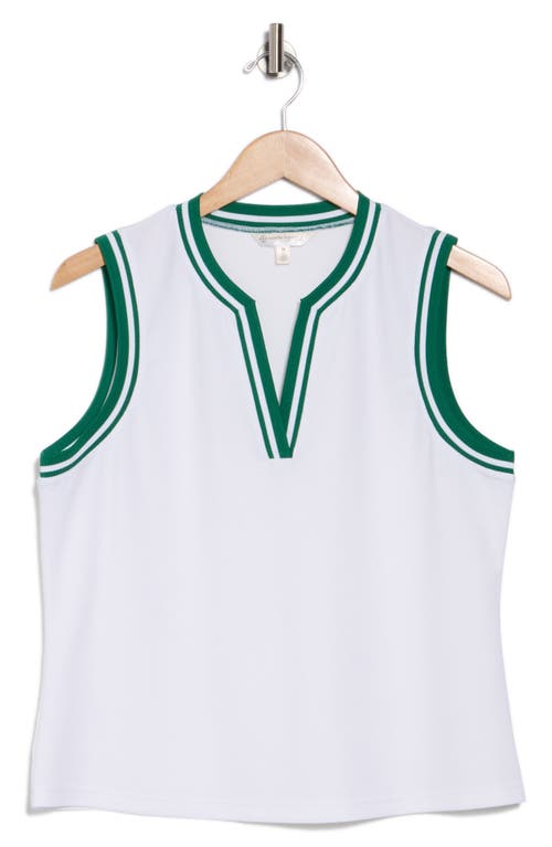 Nanette Lepore Play Sport Tech Split Neck Tank In Bright White/verdant Green