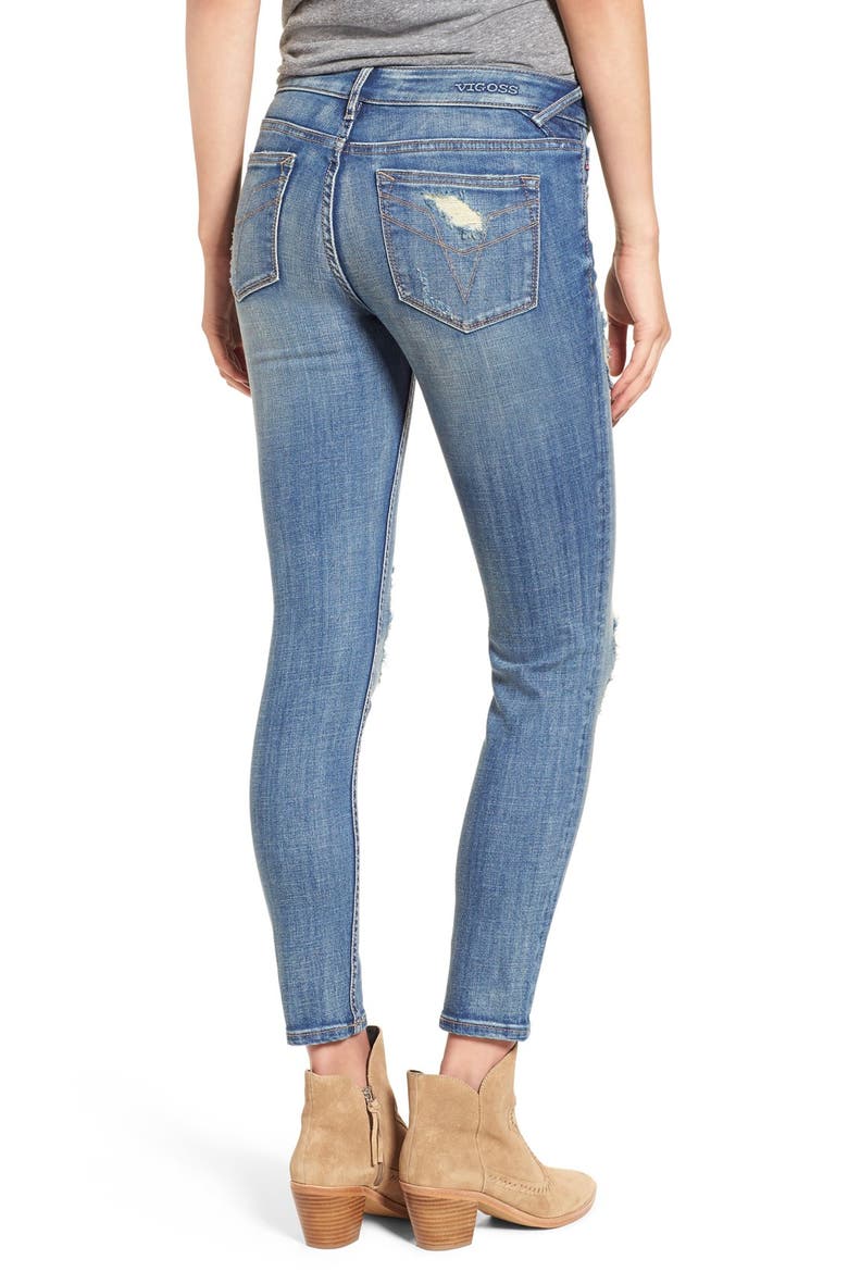 'Chelsea' Destroyed Ankle Skinny Jeans, Alternate, color, LIGHT WASH