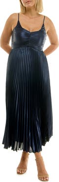 Nicole Miller Pleated Metallic Midi Dress