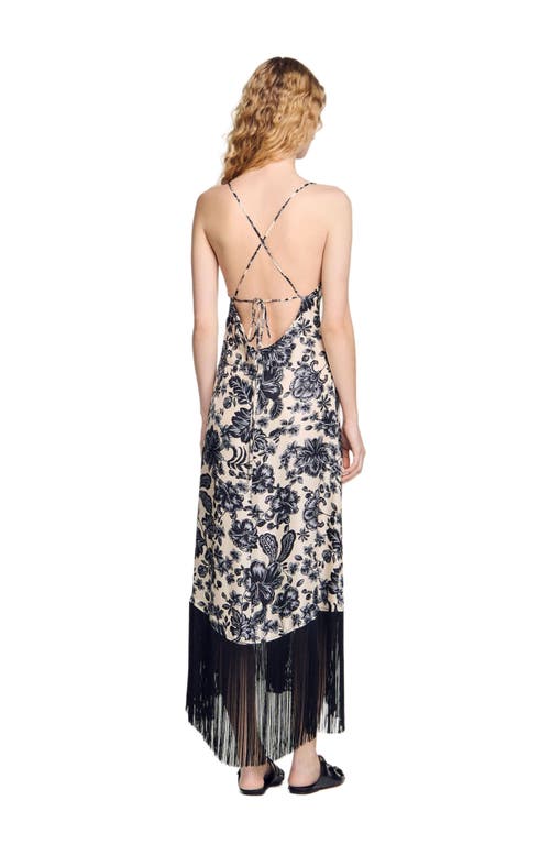 Sandro Silk Fringed Midi Dress In Multi