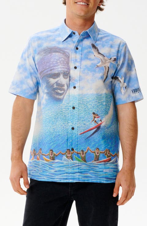Eddie Would Go Short Sleeve Woven Cotton Button-Up Shirt