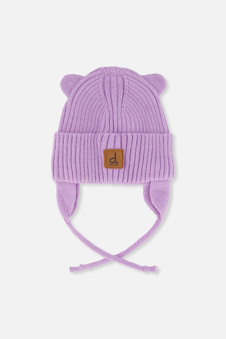 Ribbed Bear Ear Tie Strings Knit Hat, Main, color, Lavender