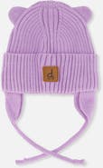 Deux par Deux Ribbed Bear Ear Tie Strings Knit Hat