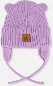 Deux par Deux Ribbed Bear Ear Tie Strings Knit Hat