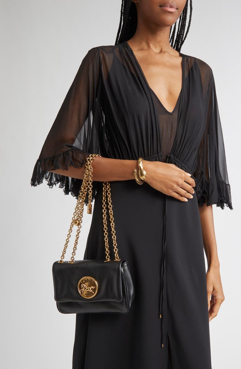 Chloé Heritage Leather Shoulder Bag, Alternate, color, Black