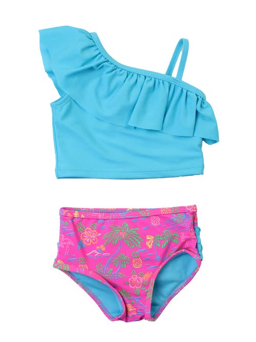Rufflebutts Girls One Shoulder Ruffle Tankini In Blue