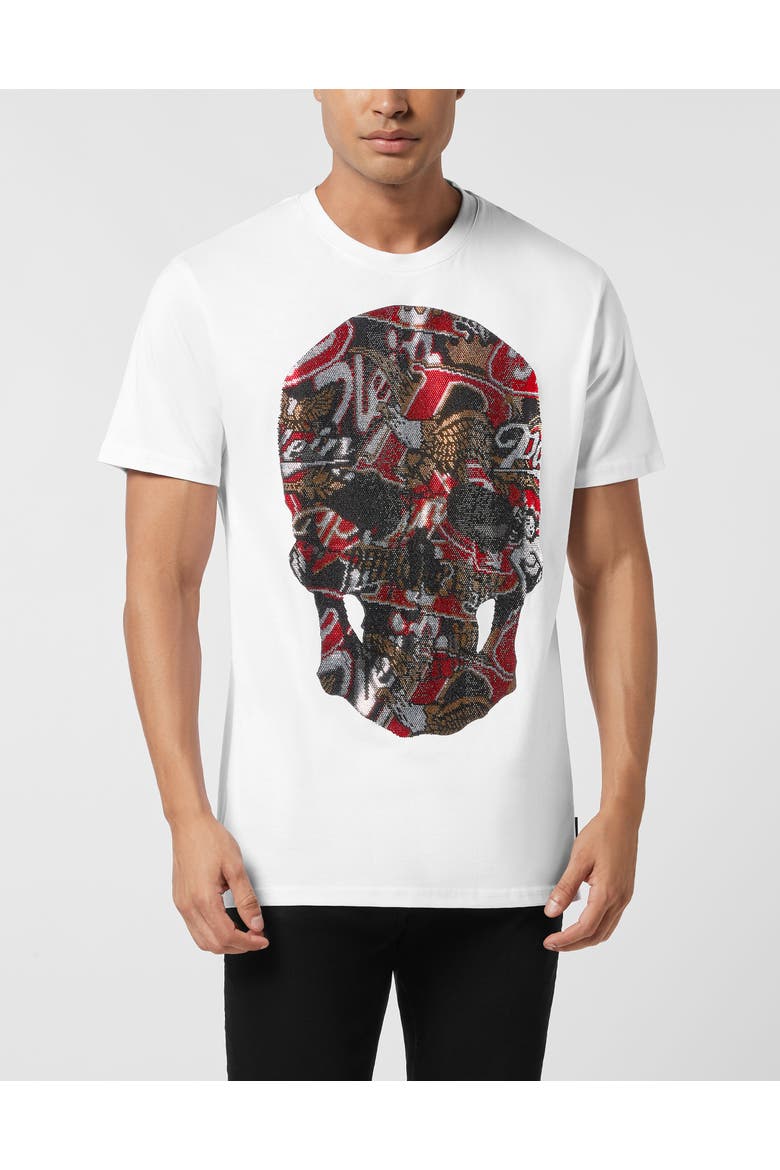 Round Neck T-Shirt Skull Stones Men, Main, color, white