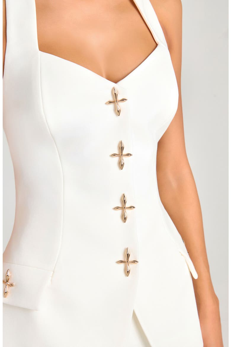 Zoe Novelty Button Long Vest, Alternate, color, WHITE