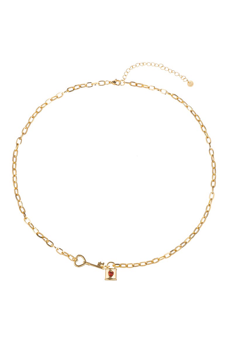 Ivanna Cubic Zirconia Lock & Key Pendant Necklace, Alternate, color, GOLD