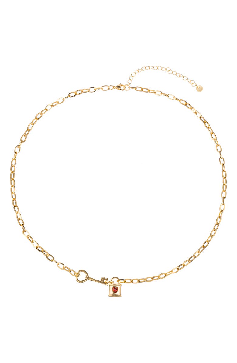EYE CANDY LOS ANGELES Ivanna Cubic Zirconia Lock & Key Pendant Necklace, Alternate, color, Gold