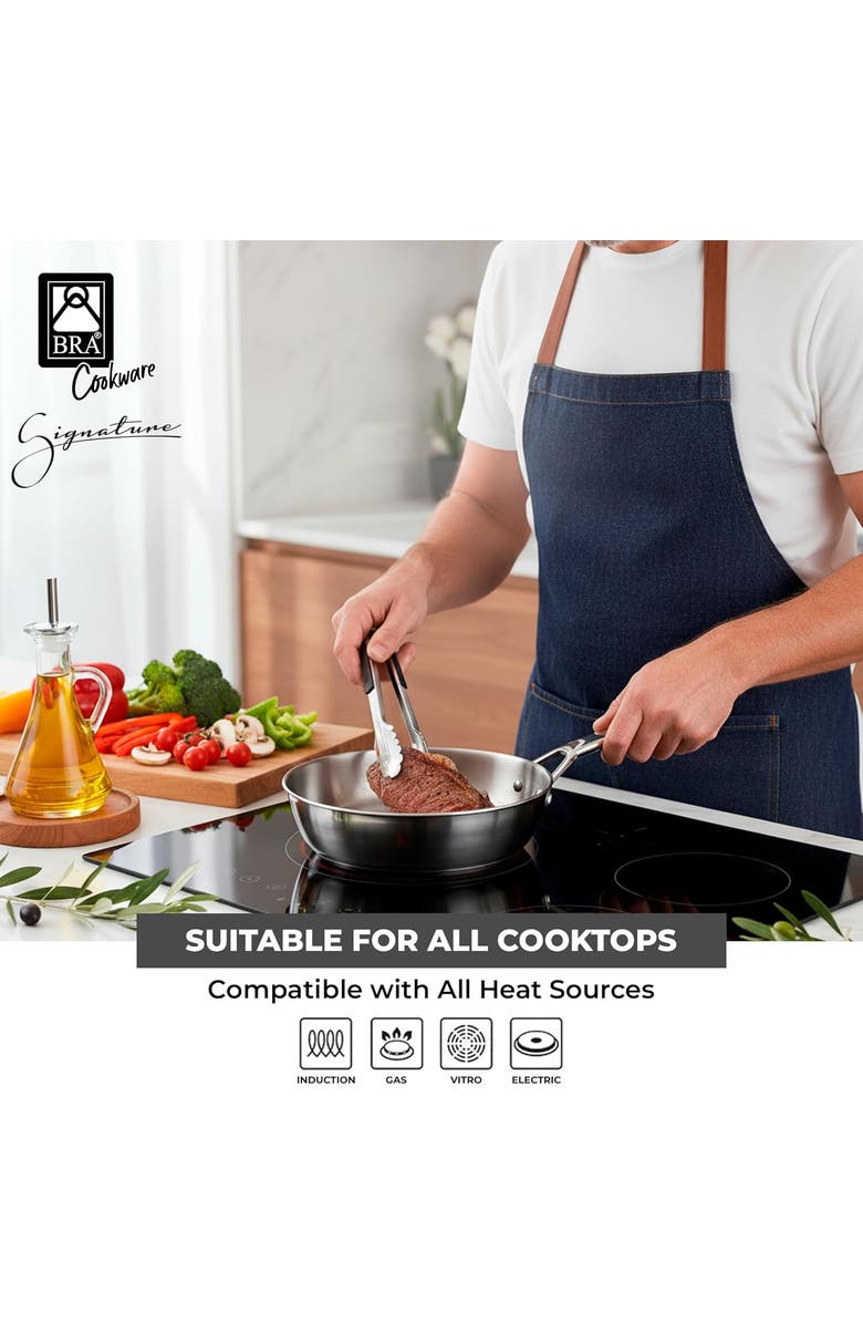 BRA Cookware Signature Stainless Steel Professional Deep High Side Frypan, 8-Inch, Alternate, color, Silver