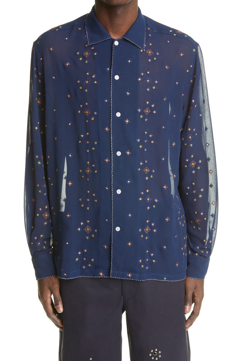 Bode x Marcus Paul Star Cross Stitch Button-Up Shirt, Alternate, color,