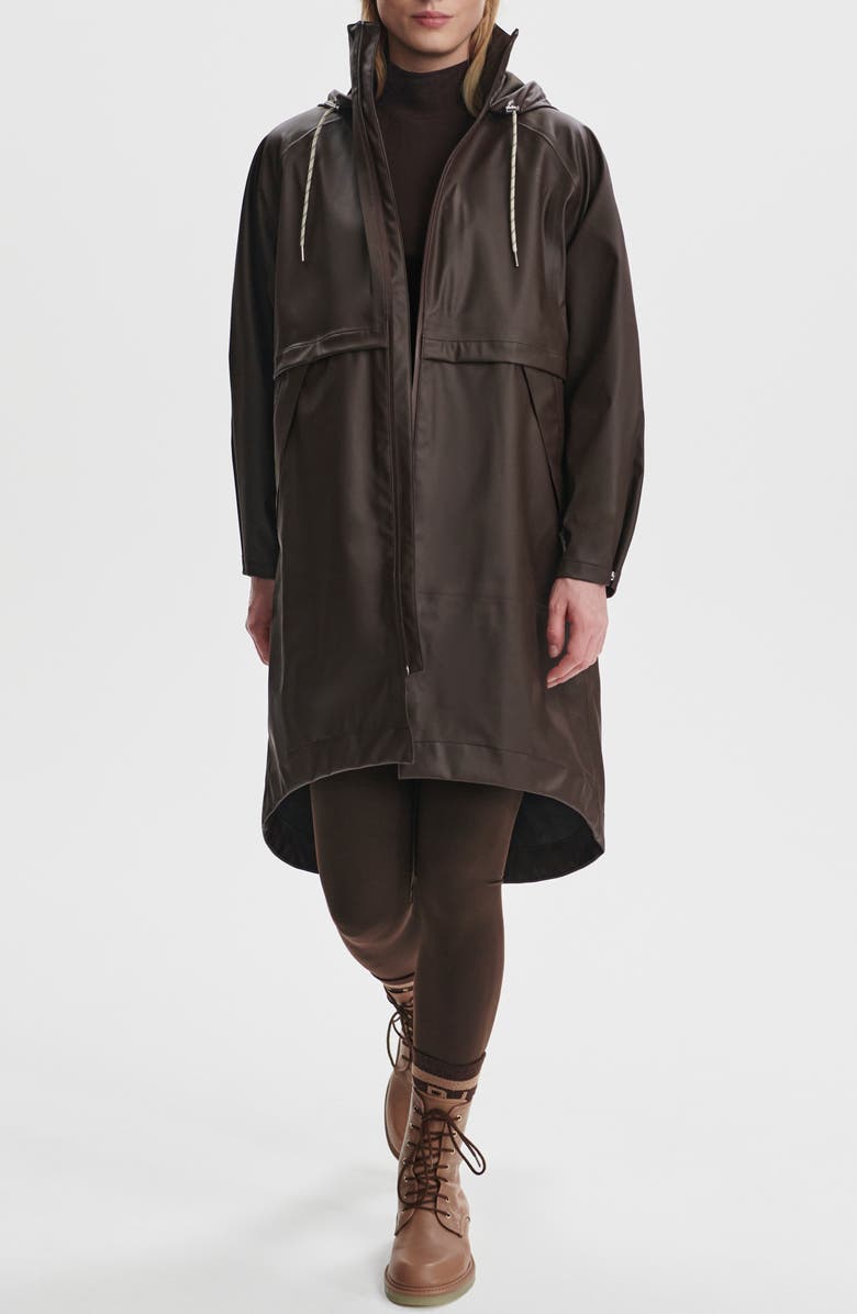 Varley Kirsten Waterproof Hooded Raincoat, Main, color, Dark Truffle