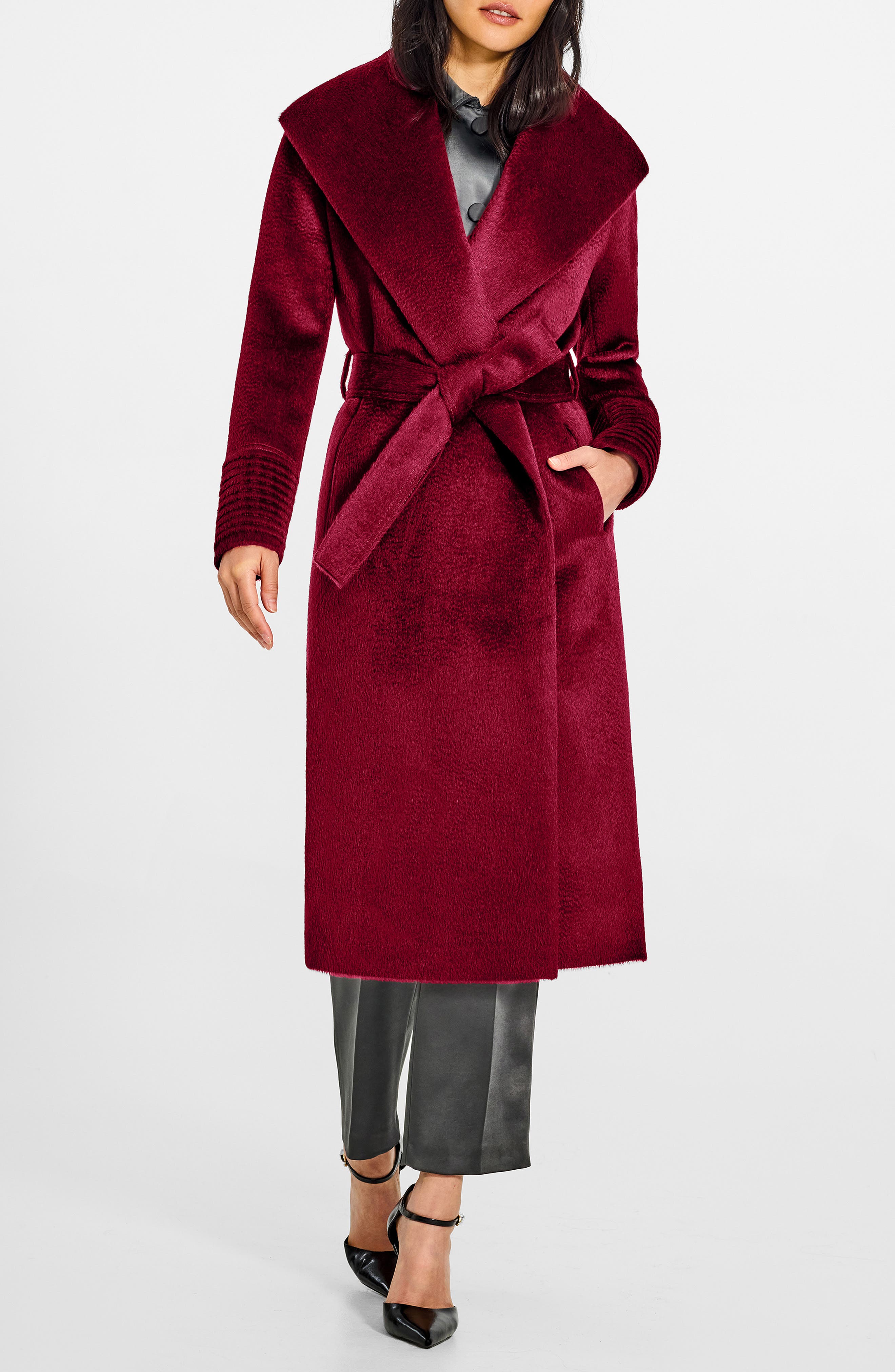 Shawl Collar Alpaca & Wool Blend Longline Wrap Coat - image 3