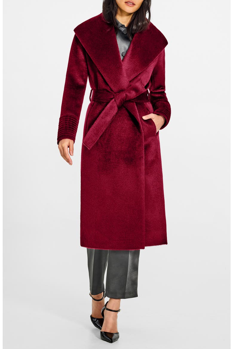 Shawl Collar Alpaca & Wool Blend Longline Wrap Coat, Main, color, BORDEAUX