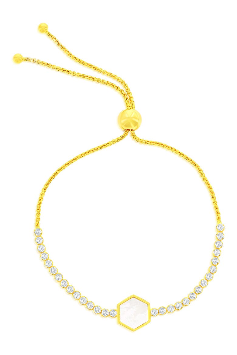 Hexagon Mother-of-Pearl & Cubic Zirconia Slider Bracelet, Main, color, GOLD
