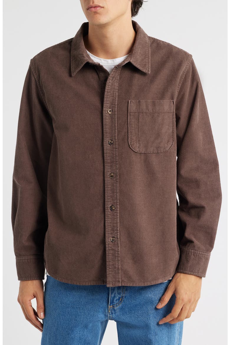 Cotton Corduroy Button-Up Shirt, Alternate, color, BROWN