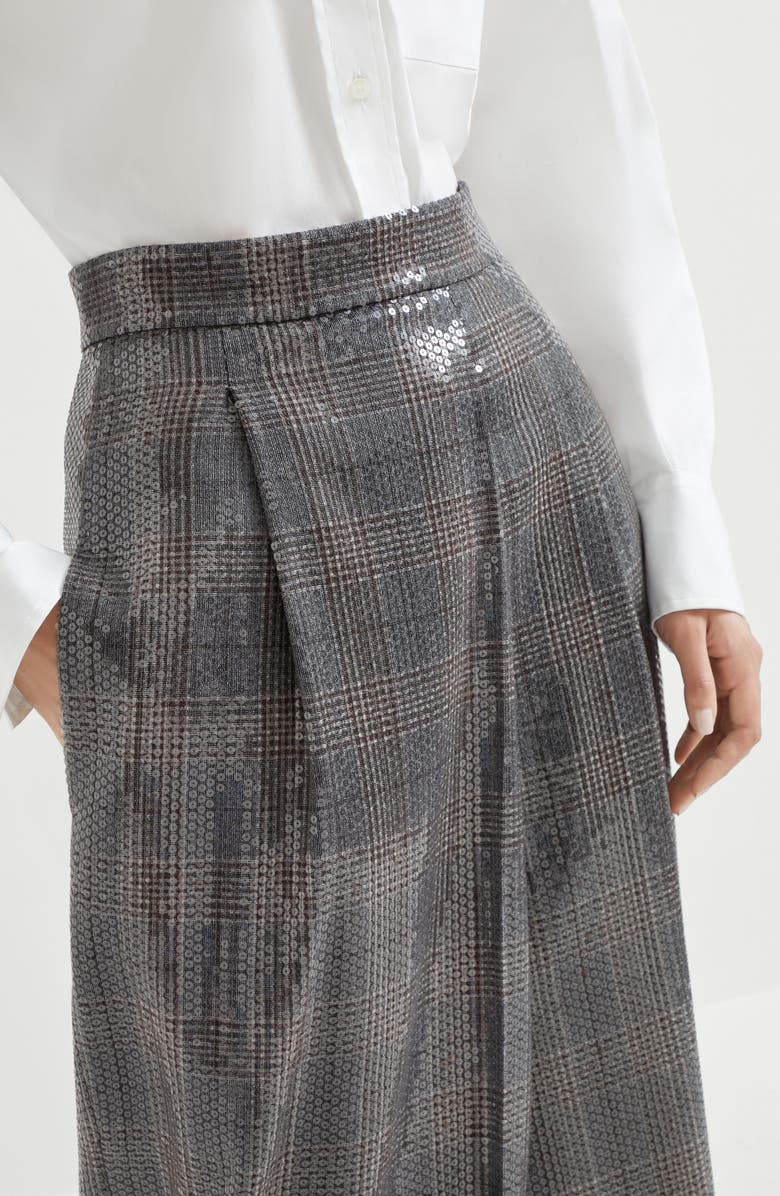 Brunello Cucinelli Prince of wales skirt with embroidery, Alternate, color, Anthracite