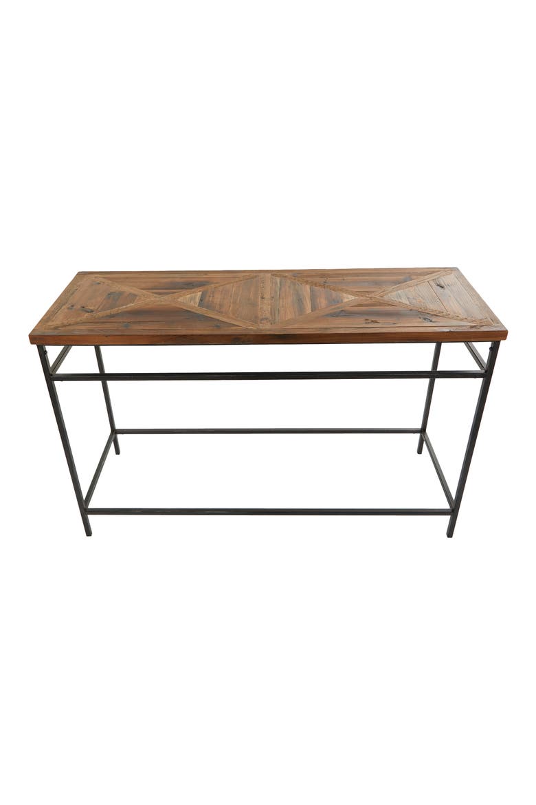 Black Metal Rustic Console Table with Brown Wood Top, Alternate, color, BROWN