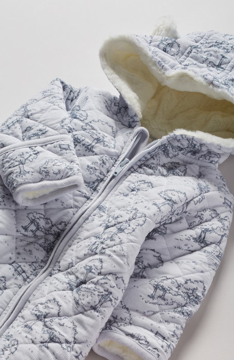 Nordstrom Ear Appliqué Quilted Faux Fur Lined Hooded Bunting, Alternate, color, Blue Ice Countryside Toile