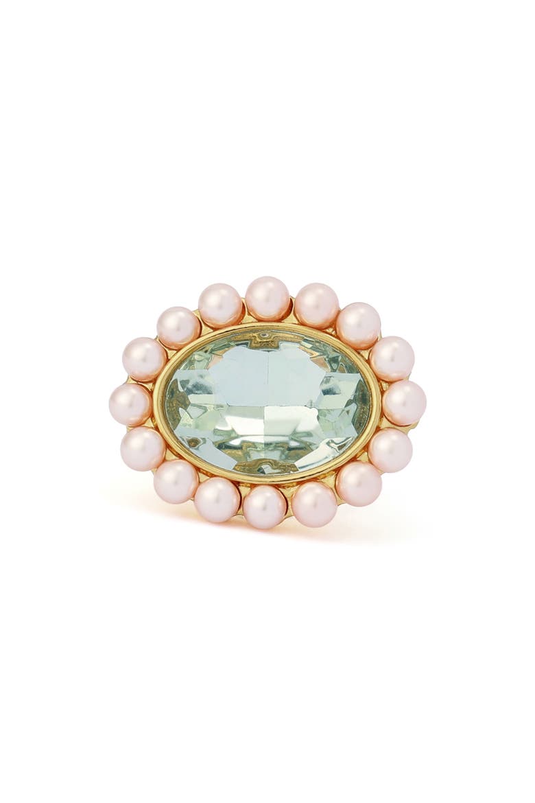 Faux Pearl & Crystal Cocktail Ring, Alternate, color, LIGHT GREEN