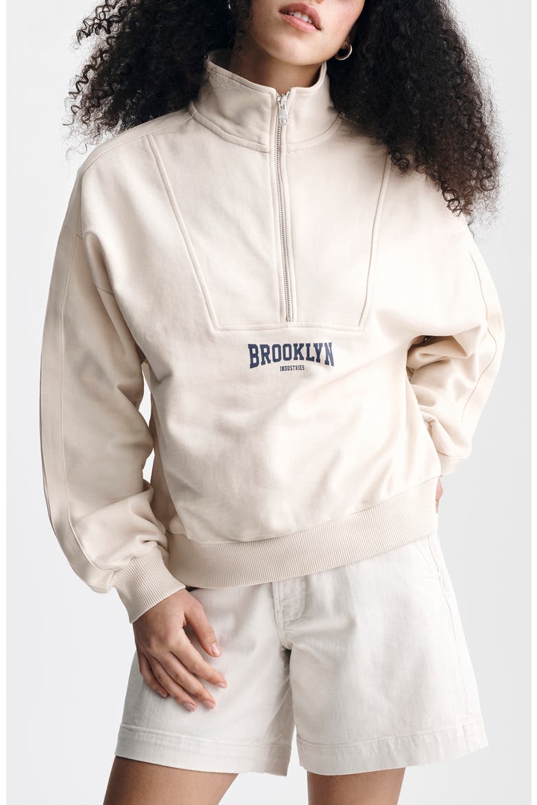 Brooklyn Oversize Half-Zip Cotton Sweatshirt, Main, color, SANDSHELL