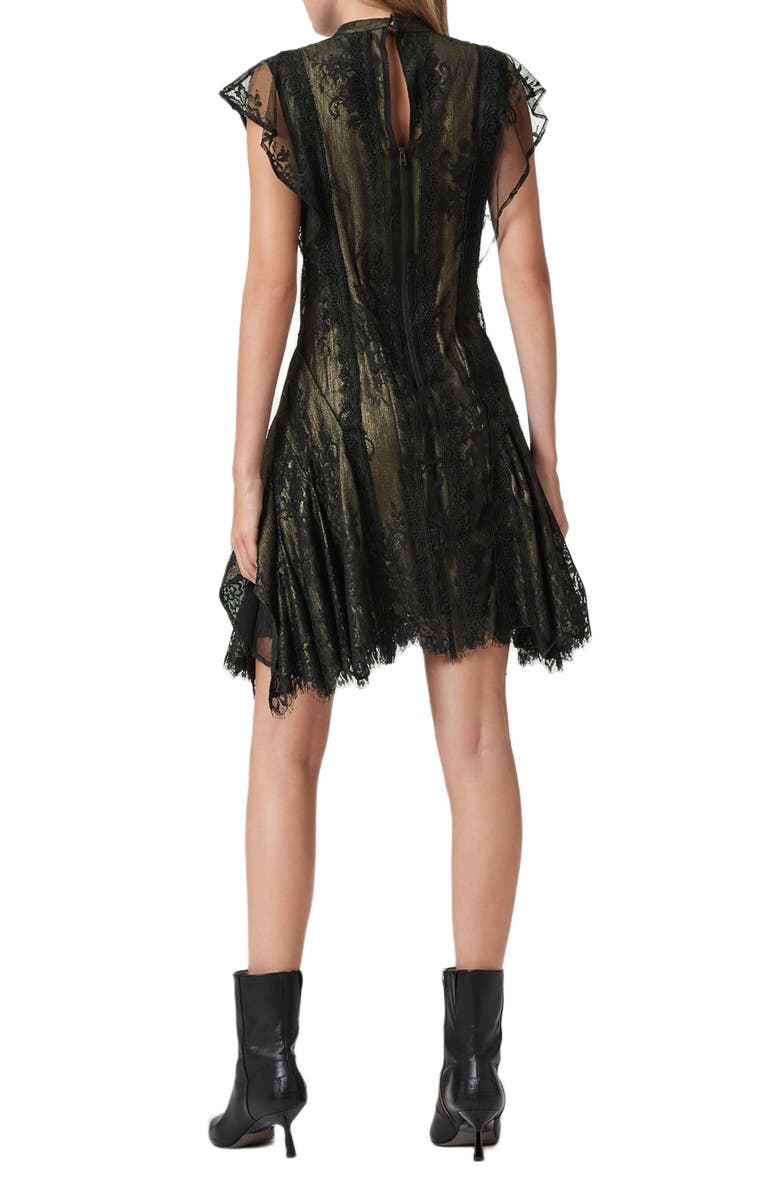 AllSaints Fleur Lace Minidress, Alternate, color, Metallic Gold