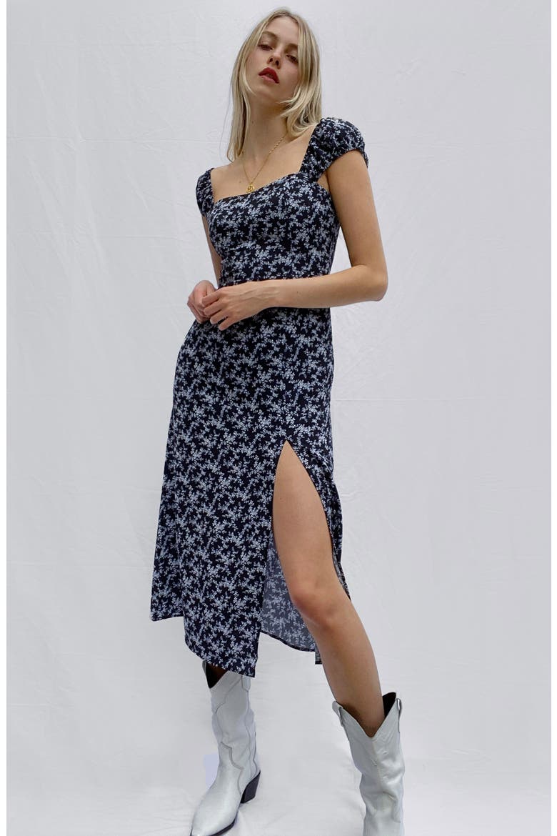 Cerisier Verona Crepe Midi Dress, Alternate, color, UTILITY BLUE MULTI
