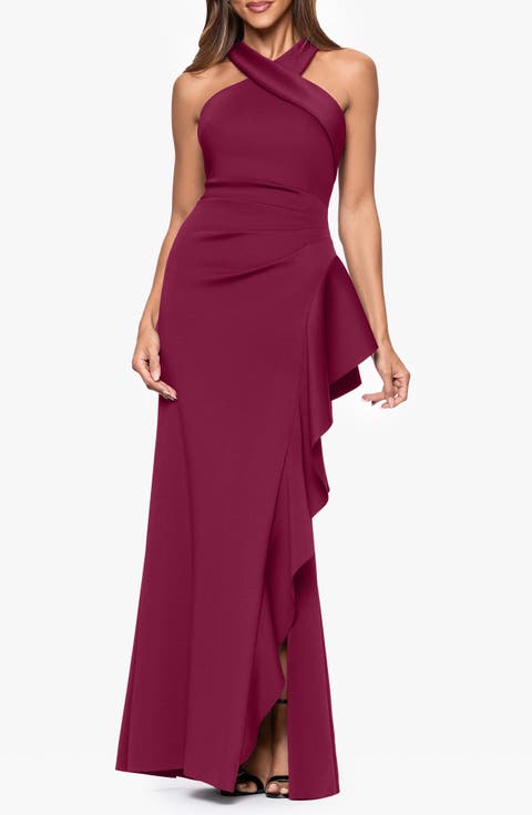 Ruffle Scuba Knit Gown (Regular & Petite)