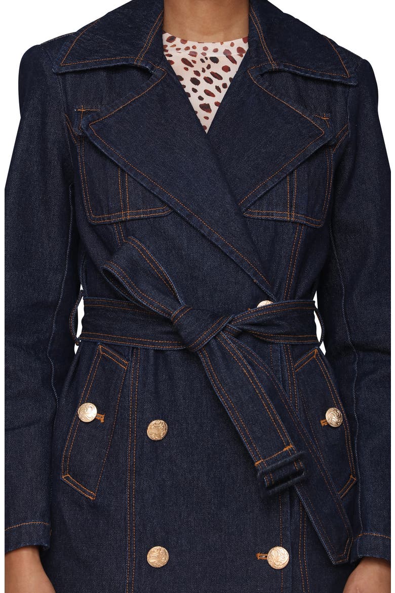 Belted Utility Denim Trench Coat, Alternate, color, RAW INDIGO RINSE