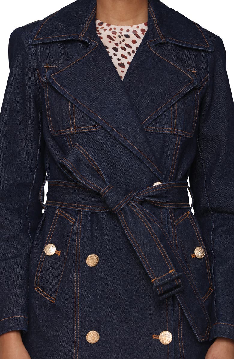 Avec Les Filles Belted Utility Denim Trench Coat, Alternate, color, Raw Indigo Rinse