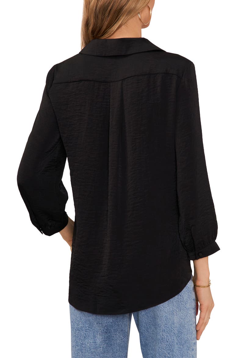 Pleat Front Satin Shirt, Alternate, color, RICH BLACK