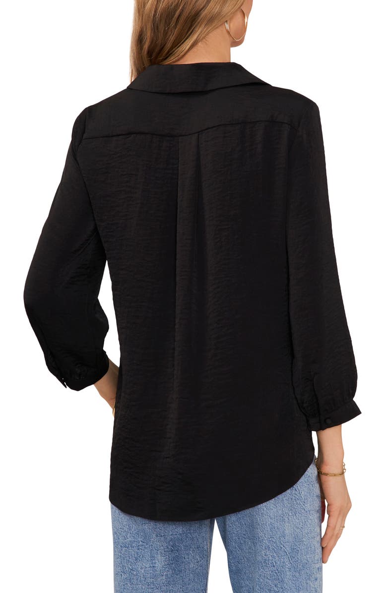 Vince Camuto Pleat Front Satin Shirt, Alternate, color, Rich Black