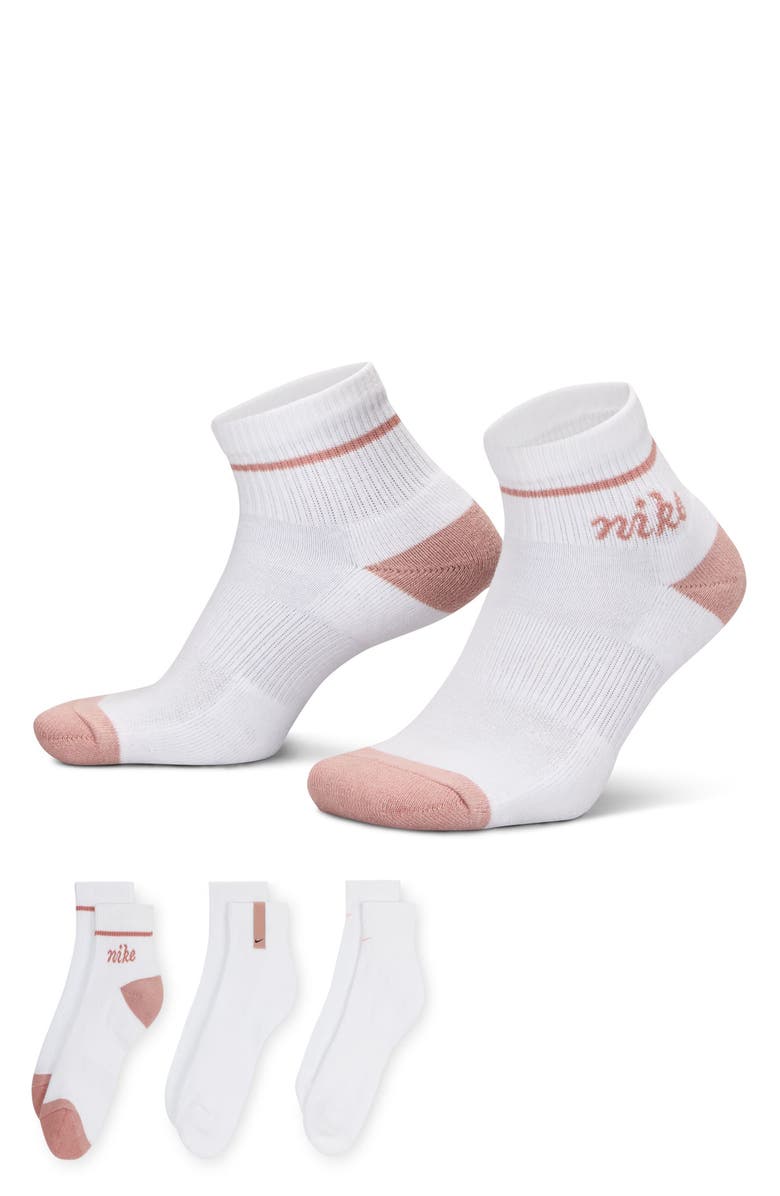 Nike Dri-FIT Everyday Plus 3-Pack Ankle Socks, Alternate, color, White/ Mauve Multi-Color