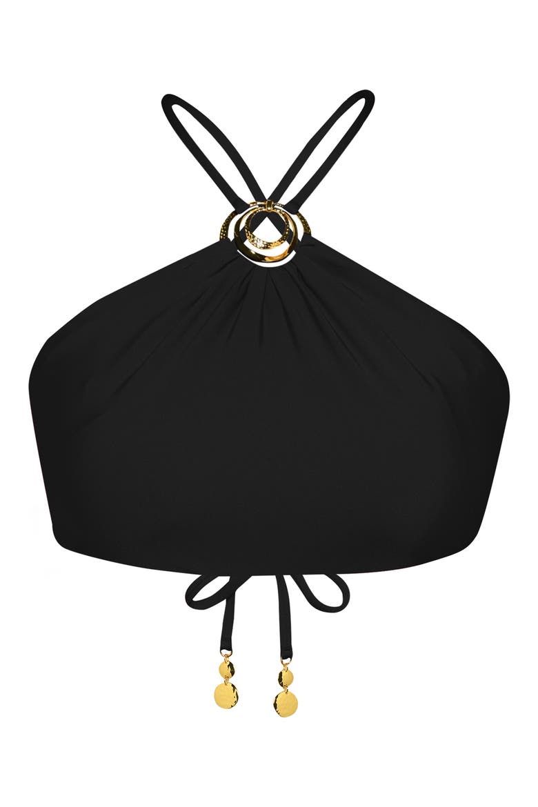 Solids High Neck Bikini Top, Alternate, color, BLACK