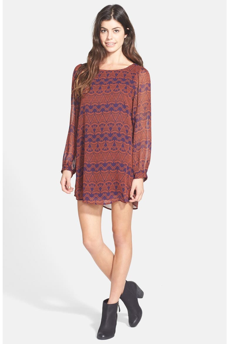 Print Woven Shift Dress, Alternate, color, RUST/ PURLE
